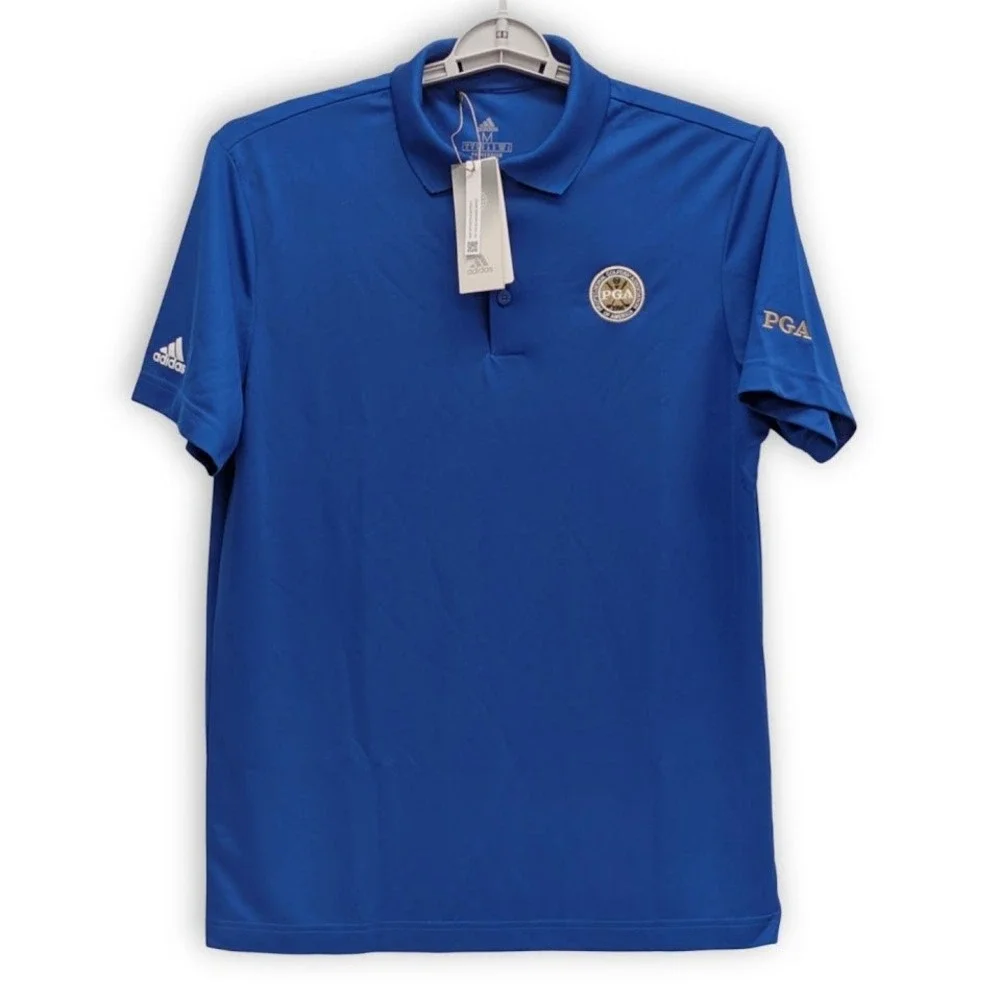 Adidas Performance Golf Polo Shirt Mens Medium Blue‎ PGA Tour Embroidered Logo
